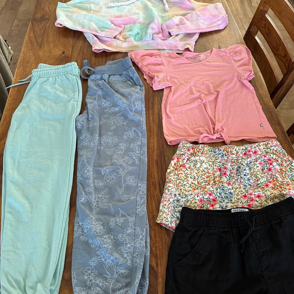 Girls Mixed Playwear Bundle - Pastel Tie-Dye Hoodie, Pink Top, Floral Shorts